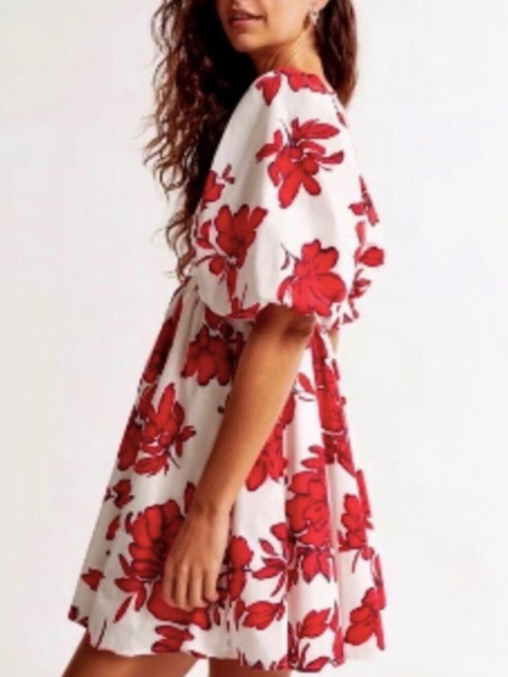 AF Abercrombie & Fitch Emerson Poplin Puff Sleeve Mini Dress Red Floral Size S - Picture 2 of 5